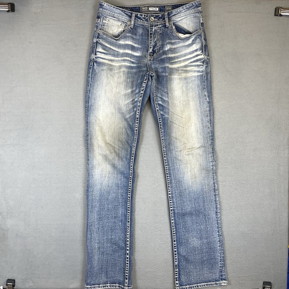BKE Tyler Jeans Men 32x36 Blue Relaxed Straight Leg Embroidered FPP2305BX